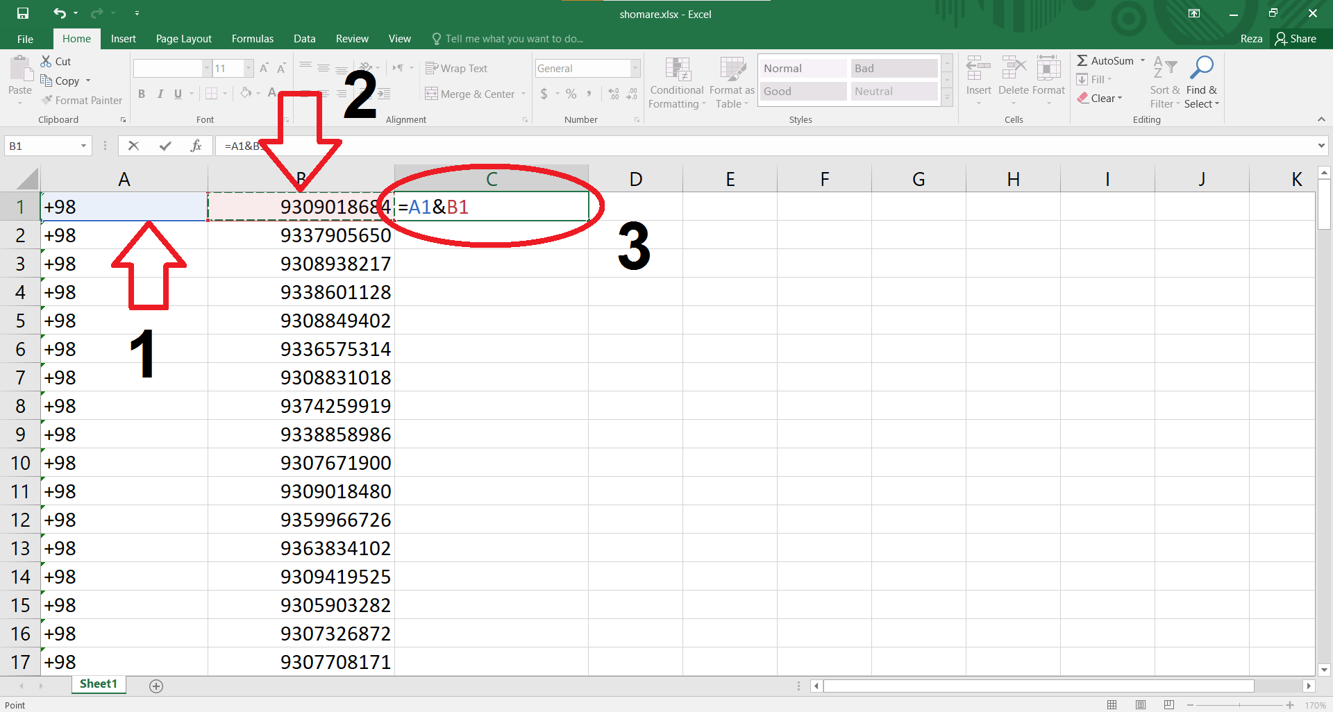 +98 در اول شماره موبایل