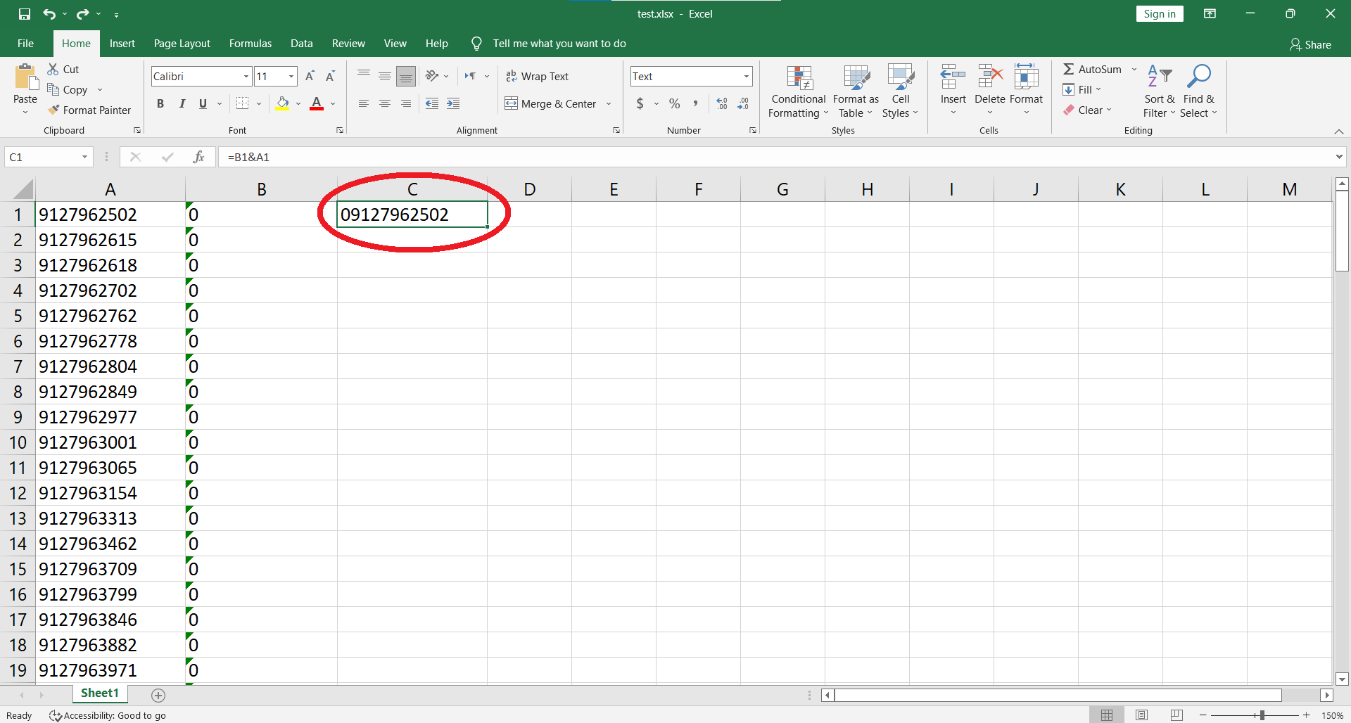 ایجاد صفر در ابتدای شماره موبایل با اکسل