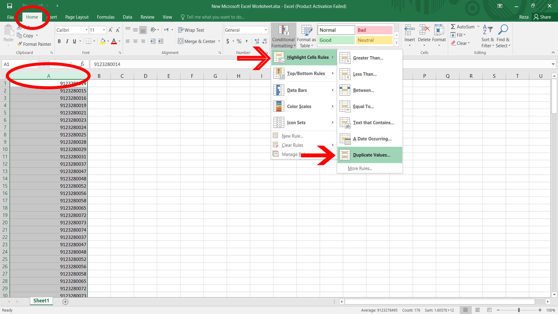 حذف شماره تکراری در اکسل