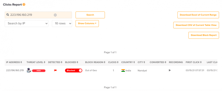 گزارش کلیک ها در ابزار ClickCease