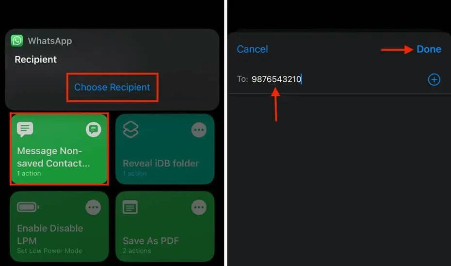 آموزش ساخت میانبر در ios برای ارسال پیام واتساپی