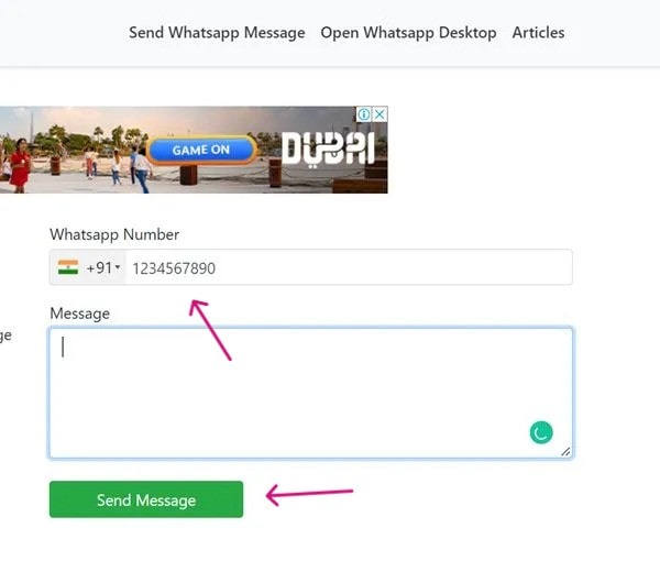 ارسال پیام در واتساپ به شماره های خارجی از طریق سایت های واسط