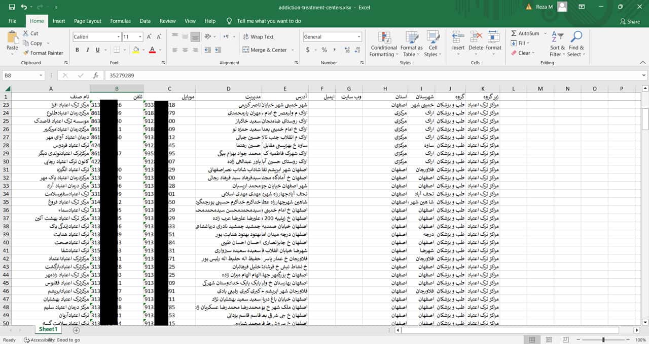 نمونه فایل بانک اطلاعات مراکز ترک اعتیاد